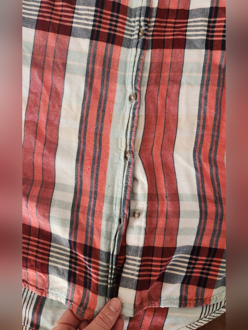 Universal Threads Lightweight Plaid Button-Up Shirt in Coral and Mint - Picture 3 of 5